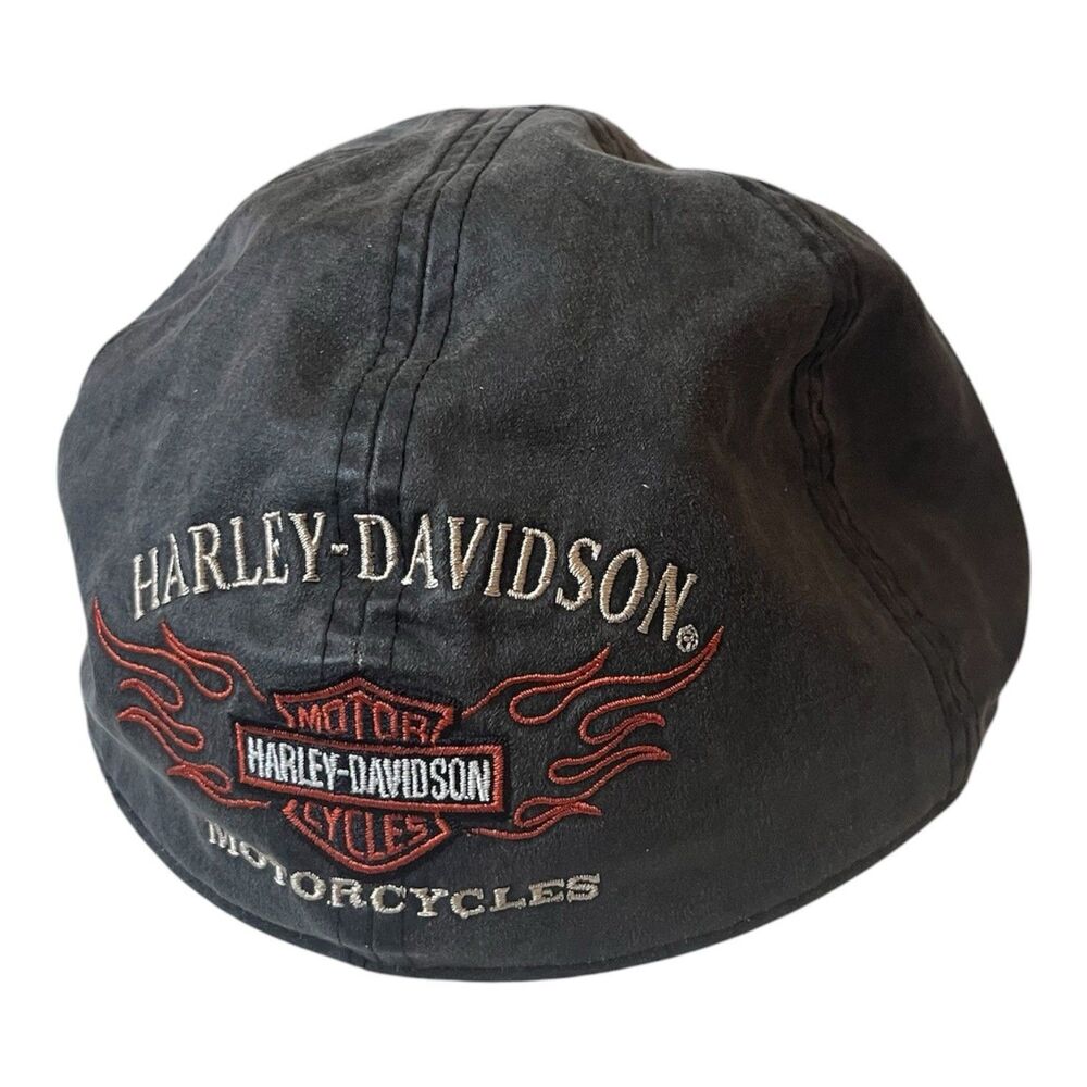 Harley-Davidson Black Flame Graphic Embroidered Newsboy Ivy Flat Cap Size XL